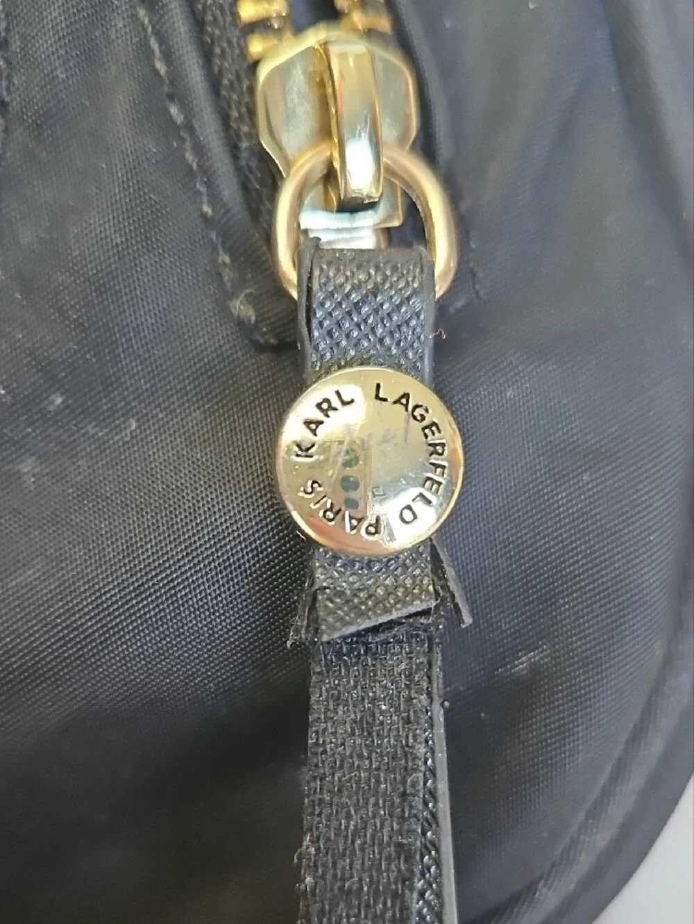 Karl Lagerfeld Black Messenger Bag with Gold Hardware